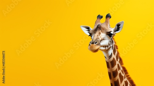 a giraffe with a yellow background