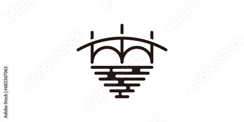 logo design combination of bridge shape with love sign, minimalist line logo.