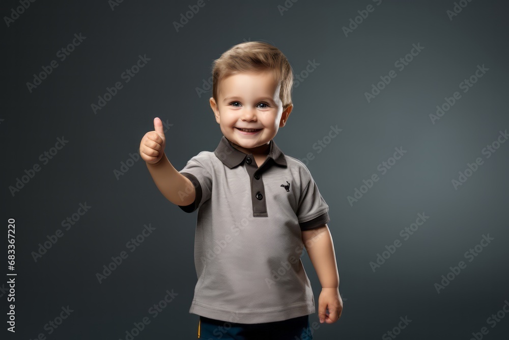 Baby boy smiles and shows thumbs-up, studio shooting for advertising Baby boy smiles and shows thumbs-up, studio shooting for advertising
