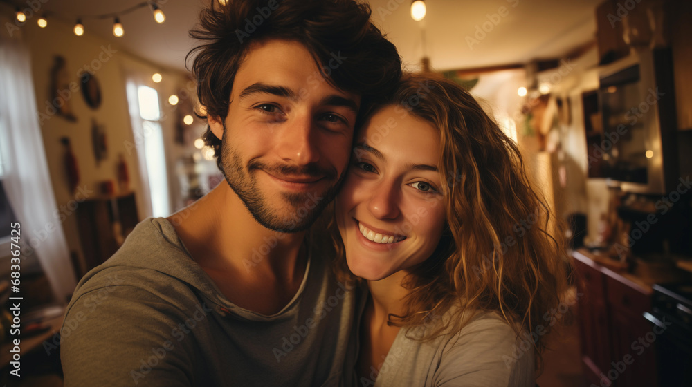 Portrait of couple embracing each other at home Portrait of couple embracing each other at home