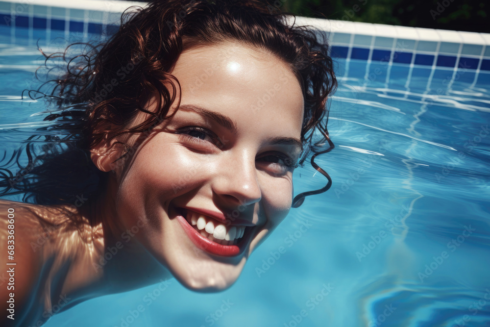 Young smiling woman in the swimming pool