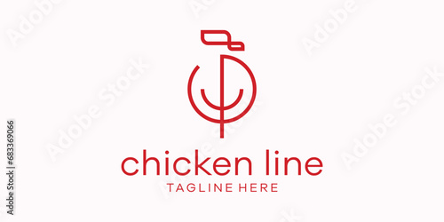 minimalist chicken logo design with line style.