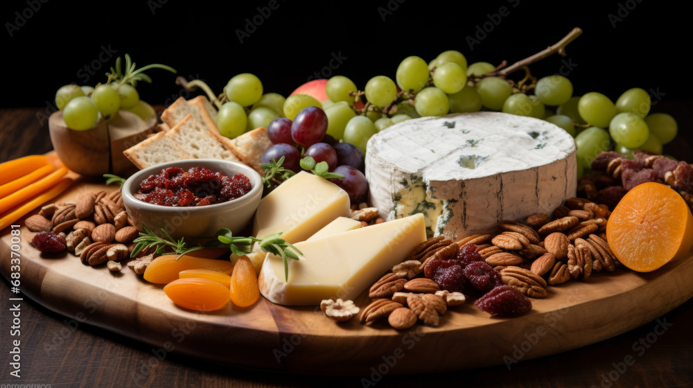 Various cheeses. Сheese plate beautifully served in restaurant. Exquisite Cheese Delights. An Ode to Fromage Flavors Various cheeses. Сheese plate beautifully served in restaurant. Exquisite Cheese Delights. An Ode to Fromage Flavors