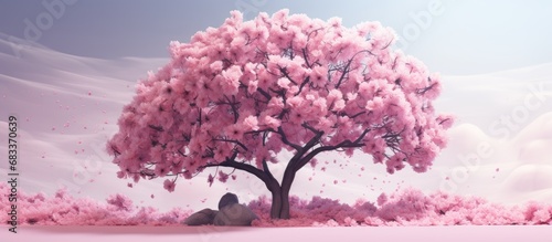 Custom wallpaper with 3D tree and pink flower background for digital printing photo