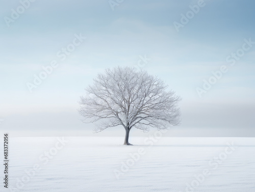 The Lone Tree: Minimalism in a Snowy Expanse
