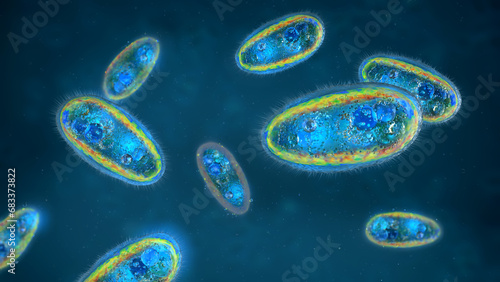 Tableau sur toile Close up of parasitic protozoans a single-celled eukaryotes flowing in liquid -