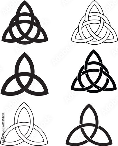 Triquetra symbol set of celtic trinity knot. Triquetra Celtic Knot glyph icon. Celtic Knot symbol. Trinity sign. flat style. photo