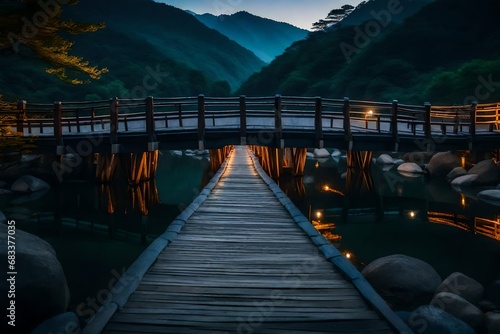 Night view of Wolyeonggyo wooden bridge at Andong city, South Korea. photo