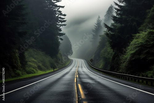 Foggy Straight Redwood Highway