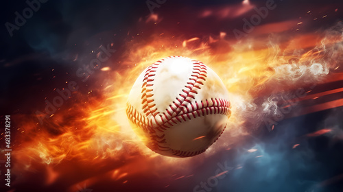 magic leather baseball ball in a colorful explosion of fire energy and movement, sports performance, banner with copy space
