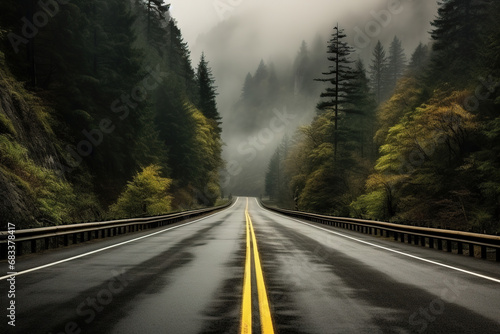 Foggy Straight Redwood Highway