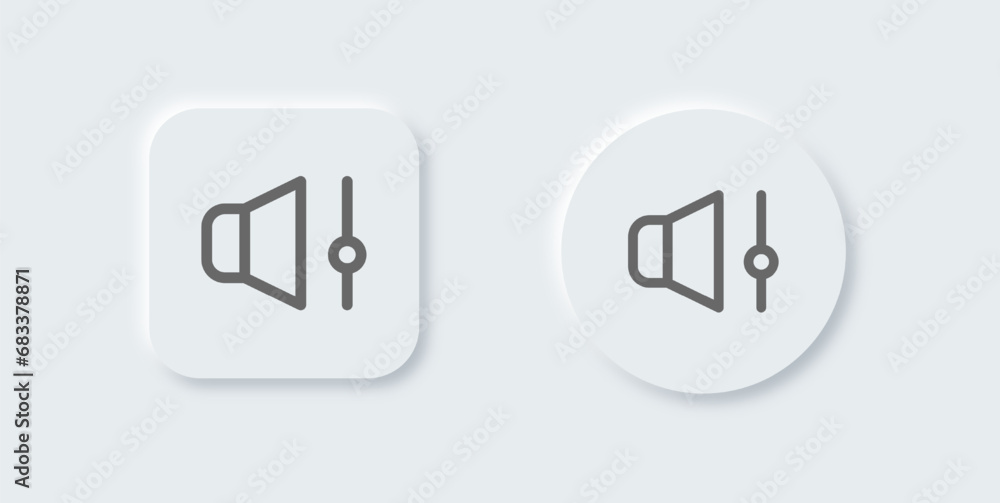 Volume line icon in neomorphic design style. Audio level signs vector illustration. Volume line icon in neomorphic design style. Audio level signs vector illustration.