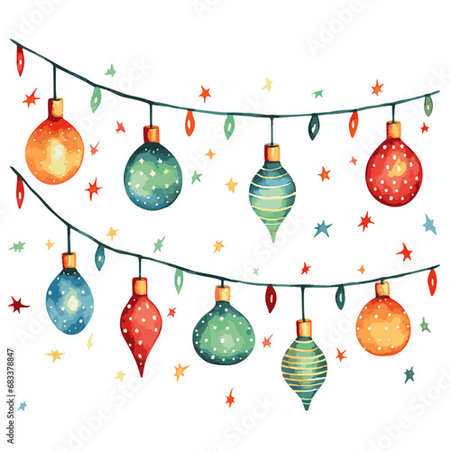 christmas lights on strings vector cute watercolors 