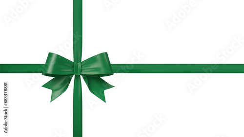 Vector illustration - shiny satin ribbon bow in green color on the left, illustrated in a realistic 3D style isolated on transparent background