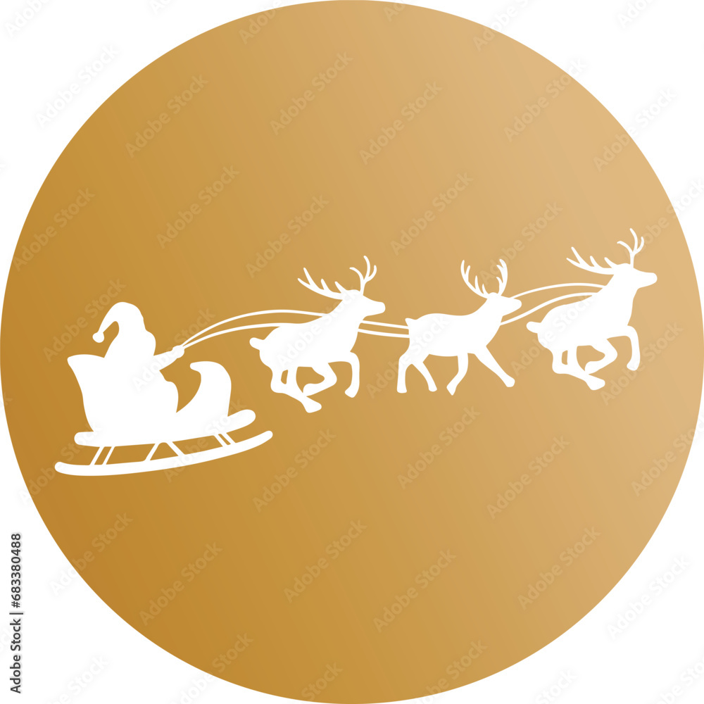 Santa Claus flying reindeer golden circle