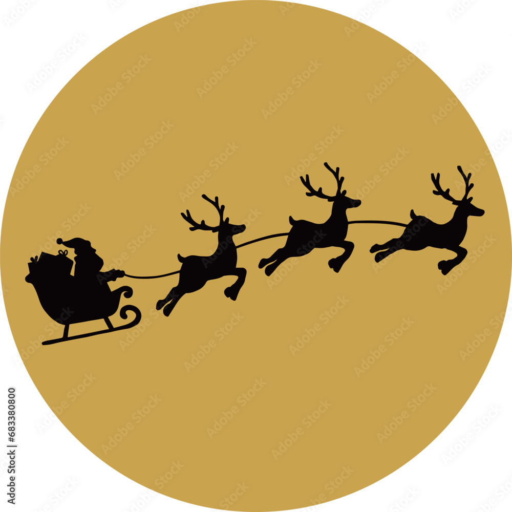 Santa Claus flying reindeer golden circle