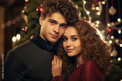 Charming couple in love spending chtistmas holy eve together festive atmosphere Generative AI picture