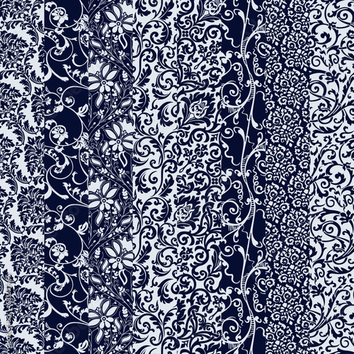 Arabesque Damask brocade striped patchwork wallpaper vintage vector seamless pattern wallpaper for fabric shirt pillow tablecloth wrapping