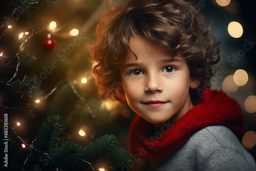 Lovely child waiting santa claus late evening happy childhood Generative AI