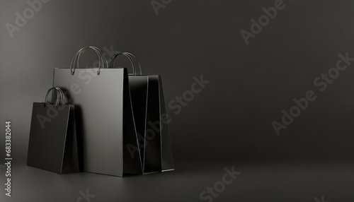 Black Friday concept. black paper shopping bags on black background. Black friday banner sale, shopping. AI generated.