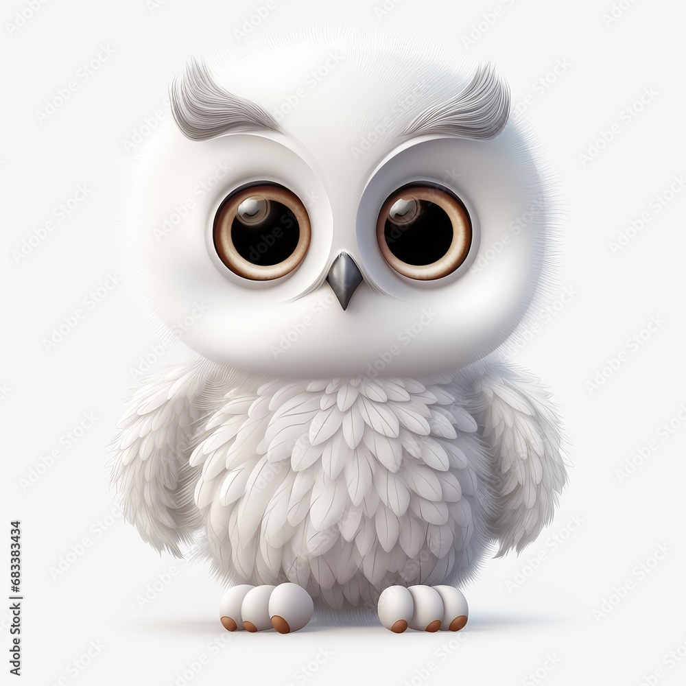 Cute baby white owl isolated on white background Cute baby white owl isolated on white background