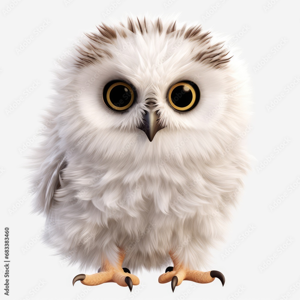 Naklejka premium Cute baby white owl isolated on white background