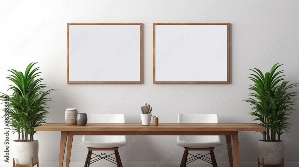 Two empty picture frames in the house minimal style Two empty picture frames in the house minimal style