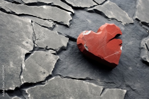 A heart in red and gray stone 