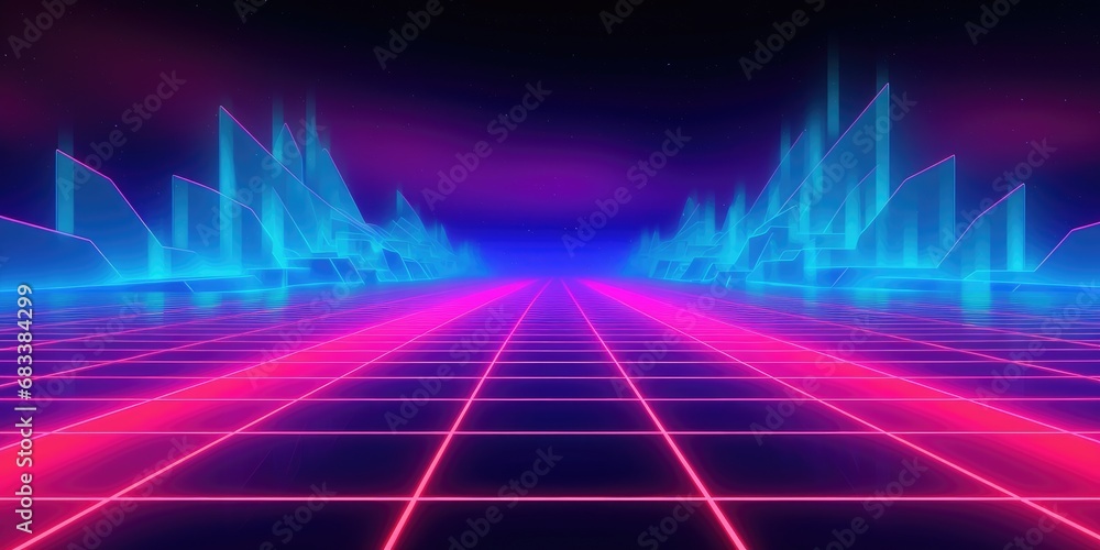 80s style background, blue and pink neon colors