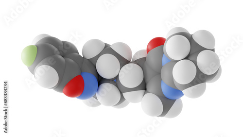 risperidone molecule, atypical antipsychotics, molecular structure, isolated 3d model van der Waals