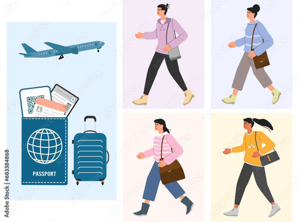 Naklejka premium People Travel Tourist Tourism Passport Air Plane