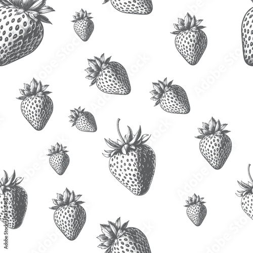 Sketch art silhouette strawberry seamless pattern vector illustration. Design use for textile, fabric, wrapping paper print. high-detail strawberry seamless pattern