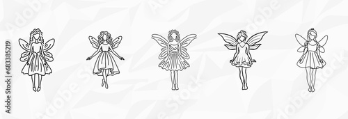 Enchanting Fairies: Bundle mit Lineart-Zeichnungen von zauberhaften Feen in Kleidern