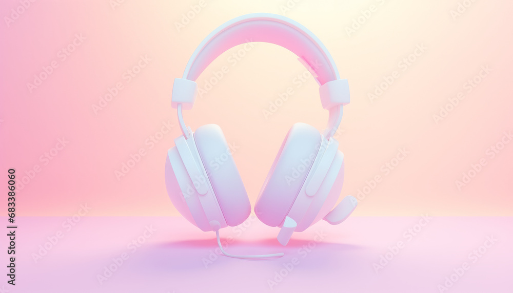 Upbeat headset 3D icon in neon colors, pastel backdrop.generative ai Upbeat headset 3D icon in neon colors, pastel backdrop.generative ai