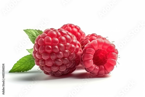 Raspberry on white background. Juicy red berry, fresh and sweet.