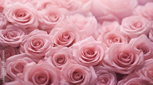 A bed of roses in soft focus  creating a dreamy pink hue.