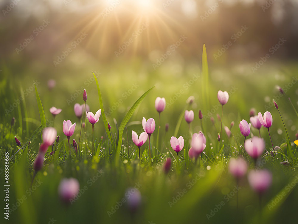 Close -up of a pink tulips. Spring landscape