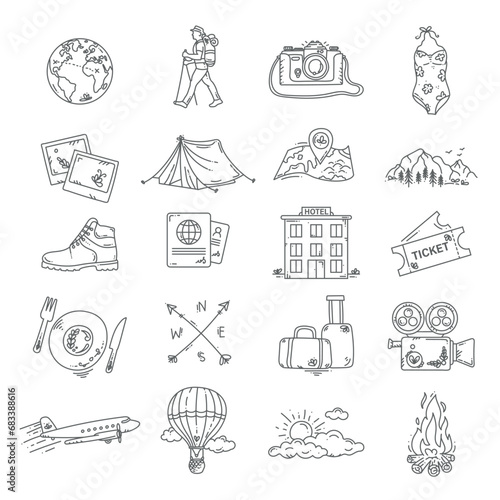 Travel Icons Set Thin Line Style