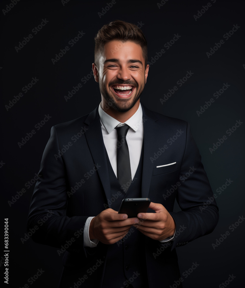 Extremely happy businessman with a phone. Extremely happy businessman with a phone.