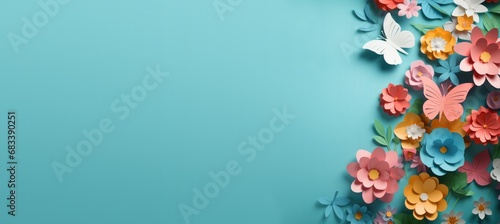 Beautiful Spring Flowers and Butterfly Paper Background with Space for Copy
