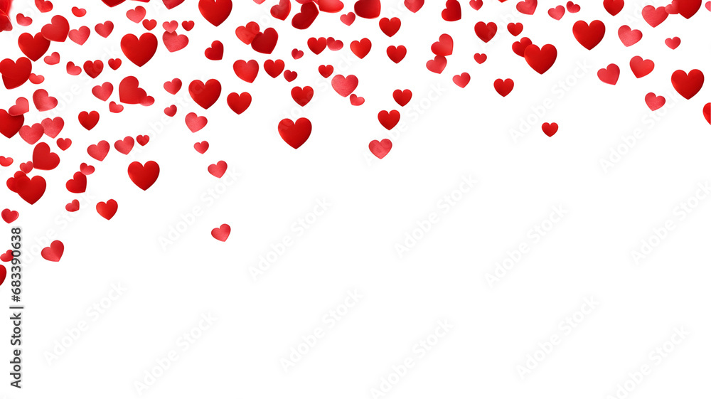 Valentines Day and celebrations: Red hearts confetti background as elements, Isolated on Transparent Background, PNG