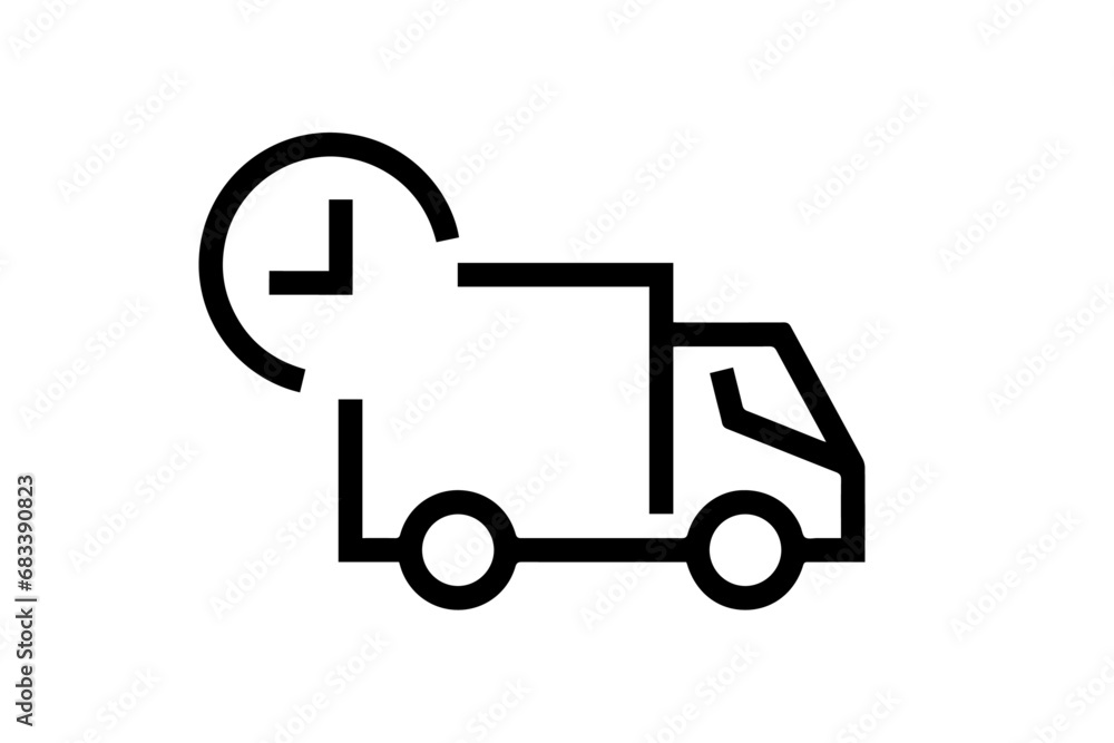 Fast moving shipping delivery truck icon. Line art icon. Icon for Transportation apps and websites. Vector illustration. Isolated on transparent background