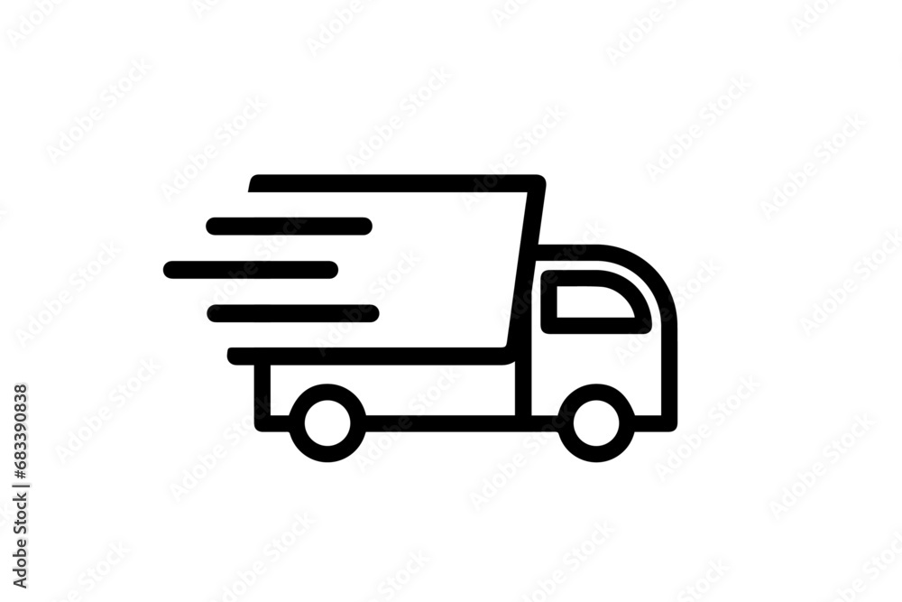 Fast moving shipping delivery truck icon. Line art icon. Icon for Transportation apps and websites. Vector illustration. Isolated on transparent background Fast moving shipping delivery truck icon. Line art icon. Icon for Transportation apps and websites. Vector illustration. Isolated on transparent background