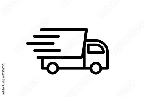 Fast moving shipping delivery truck icon. Line art icon. Icon for Transportation apps and websites. Vector illustration. Isolated on transparent background