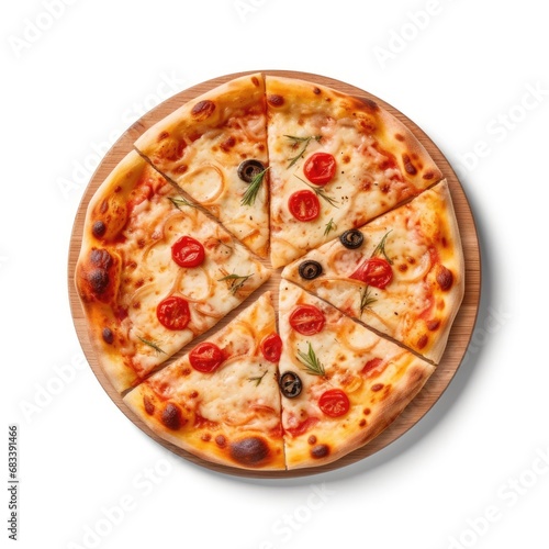 Top view margartia Pizza Isolated on a white Background