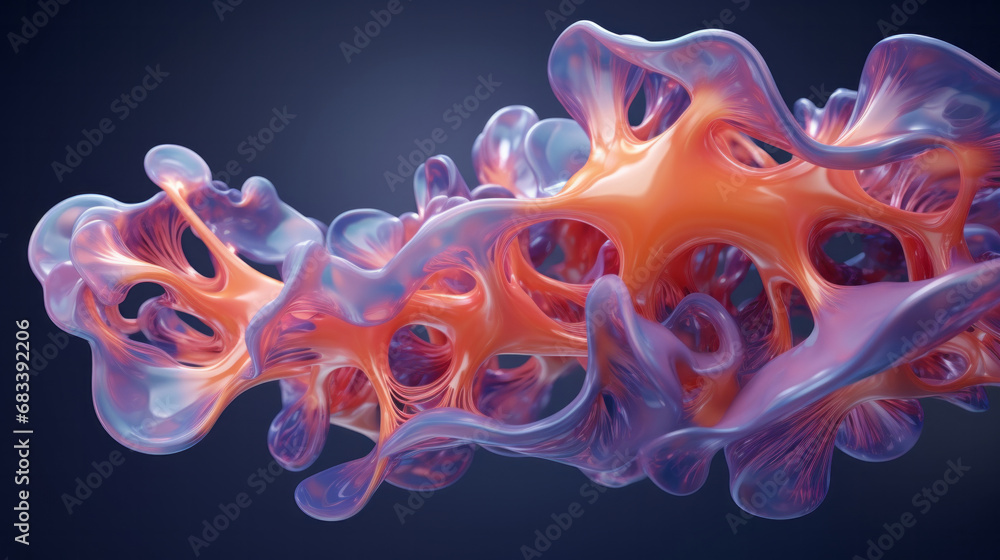 Obraz premium Abstract, fabric and wave render on a black background for design, wallpaper or backdrop. Colourful, vibrant material and holographic fluid closeup of curves graphic for science, 3d art and creativit