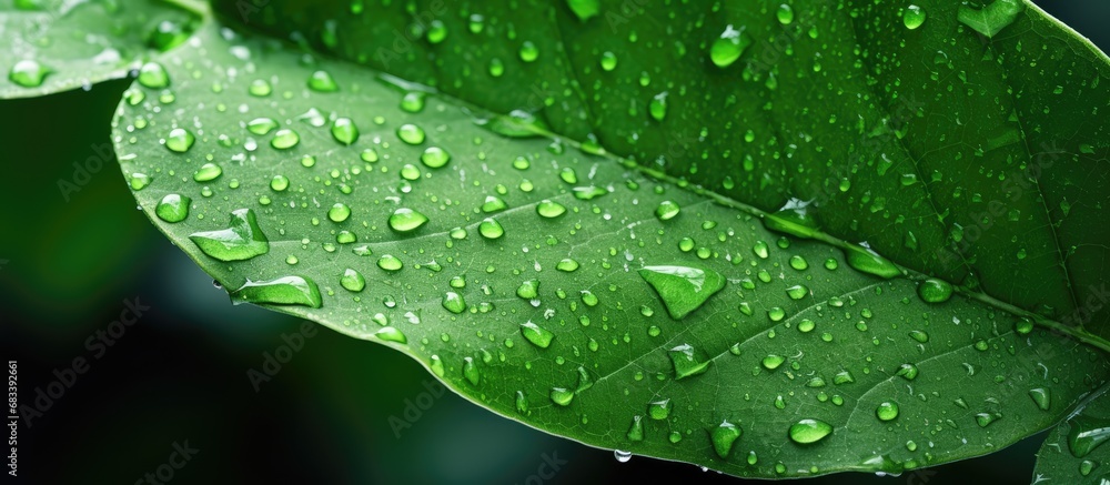 Water droplets on a green leaf Water droplets on a green leaf