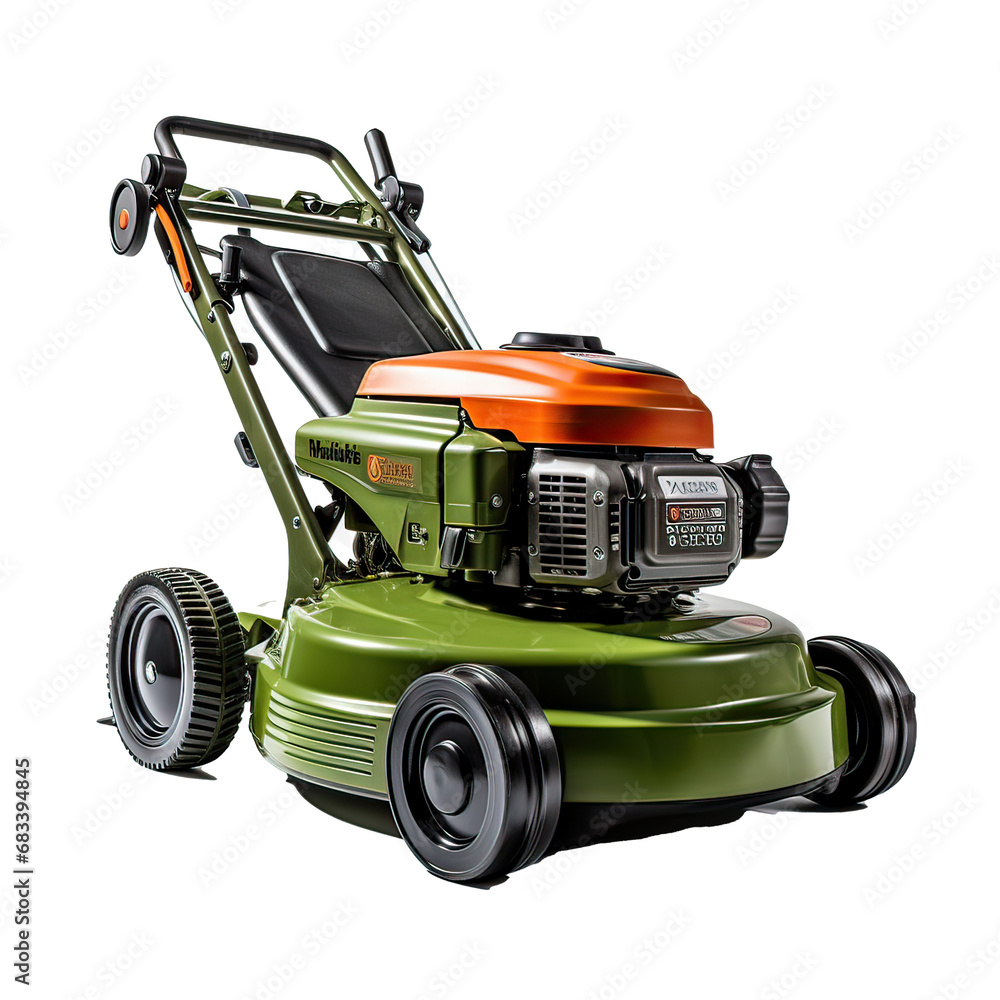 green lawnmower isolated on white background