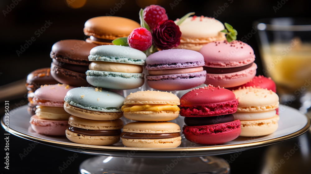 A Group of Colorful Macarons Beautifully Arranged on a Rustic Wooden Table, Creating a Vibrant Feast for the Eyes and a Sweet Symphony for the Palate