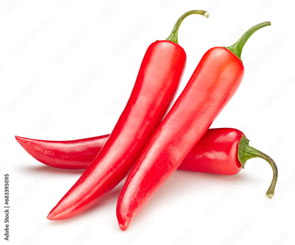 Ripe red hot chili  peppers vegetable isolated on white background.
